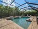 Inviting screened pool with brick pavers, tranquil waterfalls and basketball hoop offer a refreshing outdoor escape at 1804 Bella Casa Ct, Tampa, FL 33618