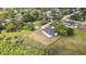 Aerial view of a charming home nestled amongst green spaces and trees in a suburban neighborhood at 38151 Sunset Ave, Dade City, FL 33525