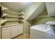 Cozy laundry room with built-in shelving and a washer, offering practical storage and convenience at 4207 Fairway Run, Tampa, FL 33618
