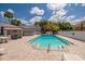 Community pool, with chairs, umbrellas, and tropical foliage on a bright sunny day with blue skies at 4207 Fairway Run, Tampa, FL 33618