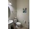 Clean half-bathroom with pedestal sink, toilet, and modern fixtures at 8273 Artisan Way, Seminole, FL 33777