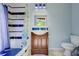 Bright bathroom with tiled shower, modern vanity, and unique blue accents, creating a refreshing space at 921 24Th N Ave, St Petersburg, FL 33704