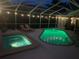 Night view of the pool and hot tub, beautifully lit and perfect for evening relaxation at 9322 Wellington Park Cir, Tampa, FL 33647