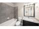 Bathroom featuring a shower-tub combo, toilet, and a single vanity with a granite countertop at 1018 Tracey Ann Loop, Seffner, FL 33584