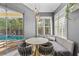 Cozy breakfast nook with a pool view, stylish chairs, and modern pendant lighting at 10602 Rochester Way, Tampa, FL 33626