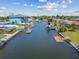 Waterfront canal community with docks and boats under a partly cloudy sky at 13617 Frances Ave, Hudson, FL 34667