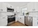 Well-appointed kitchen features stainless appliances, white cabinets, and tile backsplash at 13617 Frances Ave, Hudson, FL 34667