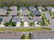 Wide aerial view of a neighborhood with many homes, manicured lawns, and mature landscaping at 15429 Caravan Ave, Odessa, FL 33556