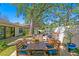 Outdoor patio with a dining area and lounge seating surrounded by mature trees at 207 S Coolidge Ave, Tampa, FL 33609