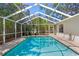 Enclosed pool area with clear blue water, surrounded by a screened enclosure and lush greenery at 207 S Coolidge Ave, Tampa, FL 33609