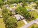 Aerial view of a well-maintained single Gathering home with a lush green lawn and mature trees at 24076 Ragan Dr, Brooksville, FL 34601