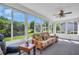 Sunroom features many windows, carpet flooring, and a ceiling fan at 2814 Lomond Dr, Palm Harbor, FL 34684