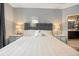 Serene bedroom featuring a comfortable bed, bedside tables, and modern lamps at 30647 Walker Cup Pl, Wesley Chapel, FL 33543