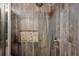 The spa-like stand-up shower has wood-look tiling and pebble accents at 30647 Walker Cup Pl, Wesley Chapel, FL 33543