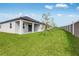 The covered patio overlooks a well-maintained lawn and private fence, perfect for relaxation and privacy at 31764 Griffin Sands Ln, San Antonio, FL 33576