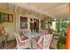 Elegant covered patio featuring comfortable wicker seating with plush cushions and a stylish chandelier, ideal for relaxing and entertaining at 646 16Th Ne Ave, St Petersburg, FL 33704