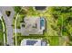 Aerial shot of property lines showing backyard screened pool, lush landscaping, a side pond and close proximity to other residences at 706 Manns Harbor Dr, Apollo Beach, FL 33572