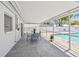 Covered outdoor patio featuring a dining area overlooking the pool area at 827 Virginia St, Dunedin, FL 34698