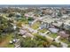 Wide aerial perspective shows residential homes with a variety of colors and styles, nestled in a community with established trees at 8512 Longboat Ln, Hudson, FL 34667