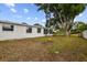 Spacious backyard features a mature tree and a screened patio at 8512 Longboat Ln, Hudson, FL 34667
