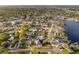 Neighborhood aerial view showcasing the area's proximity to water and beautiful home with pool at 8801 Sunlit Cove Ne Dr, St Petersburg, FL 33702