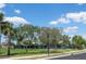 View of well-maintained tennis courts surrounded by mature trees and lush greenery under a blue sky at 10008 Celtic Ash Dr, Ruskin, FL 33573