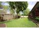 Grassy backyard with privacy fence and mature landscaping with Cordyline plants at 1670 Palmwood Dr, Clearwater, FL 33756