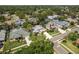 Aerial view of a suburban neighborhood showcasing well-maintained homes, lush landscaping, and mature trees at 1793 Pipers Meadow Dr, Palm Harbor, FL 34683