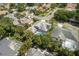An aerial shot captures a neighborhood featuring homes with screened pools and mature trees at 1793 Pipers Meadow Dr, Palm Harbor, FL 34683