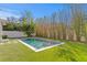 A modern pool is surrounded by manicured green grass and tall bamboo plants offering privacy in this backyard oasis at 1903 S Cardenas Ave, Tampa, FL 33629