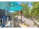 Balcony with blue Adirondack chairs, a table with flowers, and street views at 475 2Nd N St # 201, St Petersburg, FL 33701