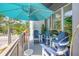 A balcony featuring an umbrella, outdoor chairs, and green plants at 475 2Nd N St # 201, St Petersburg, FL 33701