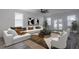 Bright, virtually staged living room with a long couch, chairs, rug, and backyard access at 5730 66Th Ln N, St Petersburg, FL 33709