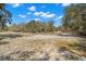 Equestrian facility with white sand riding area, paddock, and mature trees providing ample shade on a sunny day at 6718 Watson Rd, Riverview, FL 33578