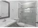 Bathroom showcasing a modern vanity, toilet, and glass-enclosed shower with stylish finishes at 1432 19Th S St, St Petersburg, FL 33712
