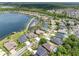 A captivating aerial perspective of a lakeside community offers scenic views and a tranquil residential setting at 16529 Ivy Lake Dr, Odessa, FL 33556