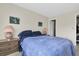 Inviting bedroom featuring neutral walls and blue bedding at 4027 Davit Dr, New Port Richey, FL 34652