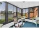 Enclosed sunroom with rocking chairs overlooking the peaceful lake view at 4027 Davit Dr, New Port Richey, FL 34652