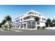 Stylish exterior showcases modern design with clean lines, balconies and surrounding tropical landscaping at 85 Davis Blvd # D, Tampa, FL 33606