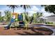 A colorful playground with slides, climbing structures, set against a backdrop of palm trees and open sky at 13130 Empress Jewel Trl, Parrish, FL 34219