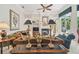 Comfortable living room featuring a fireplace, high ceilings, and plush sofas at 1655 Eagles Reach, Tarpon Springs, FL 34688