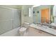 Bathroom featuring tub/shower combination, toilet, and vanity with marble countertop at 2983 Covewood Pl, Clearwater, FL 33761