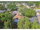 Aerial view of a neighborhood, highlighting the home's location surrounded by lush greenery and mature trees at 4606 Copper Ln, Plant City, FL 33566
