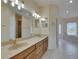 Bathroom with double sinks, wood cabinets, and a soaking tub at 6317 Marbella Blvd, Apollo Beach, FL 33572