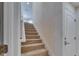 Carpeted staircase with white banister leads to the upper level of the home at 6317 Marbella Blvd, Apollo Beach, FL 33572