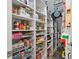 Organized pantry with white shelving, wire baskets, and variety of food items for efficient storage at 830 Pinellas Bayway S, St Petersburg, FL 33715