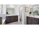 Luxury bathroom with double vanities, modern cabinets, and access to a separate toilet room at 10589 Farm Hill Ave, Land O Lakes, FL 34638