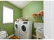 Green laundry room featuring modern appliances and functional storage solutions at 30623 Bittsbury Ct, Wesley Chapel, FL 33543