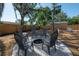 Landscaped backyard with a circular fire pit, chairs and wood fencing at 7311 N Dartmouth Ave, Tampa, FL 33604