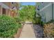 Landscaped walkway in between multi-Gathering homes with green foliage and shrubbery at 8341 Shallow Creek Ct, New Port Richey, FL 34653